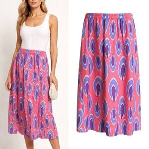 Tuckernuck Nimo with Love Linen Pink Ikat Midi Skirt Size Medium
